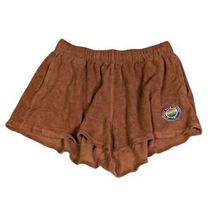 Beach Riot Terry Cloth Lounge Shorts Brown Rainbow Patch Retro Size M